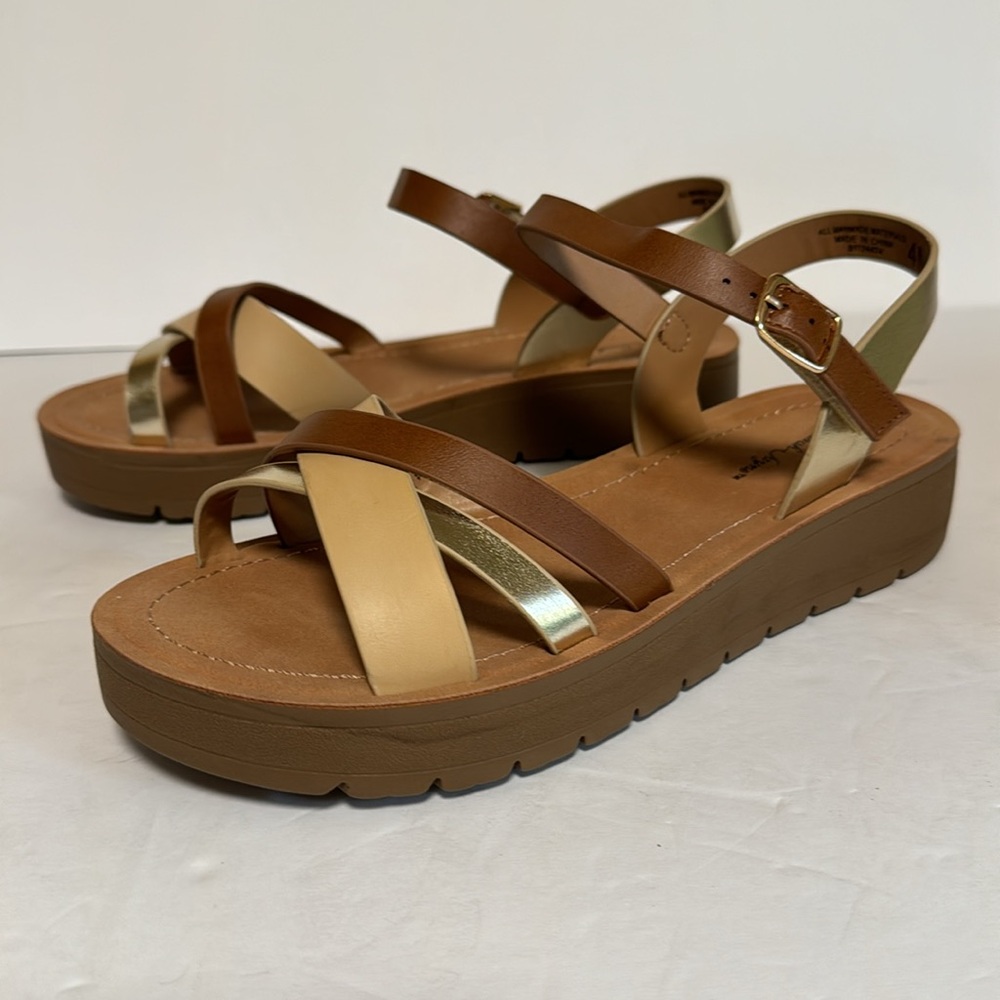 Sarah-Jayne Docia Sandal Girls Brown Strappy Vegan Leather New